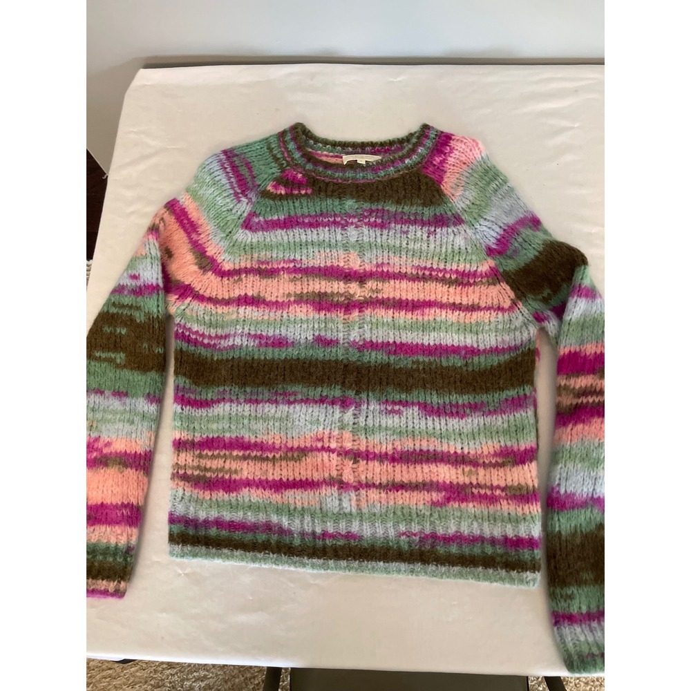 Sezane La Maille Alpaca Blend Striped Sweater Pink Green Brown Italy Large